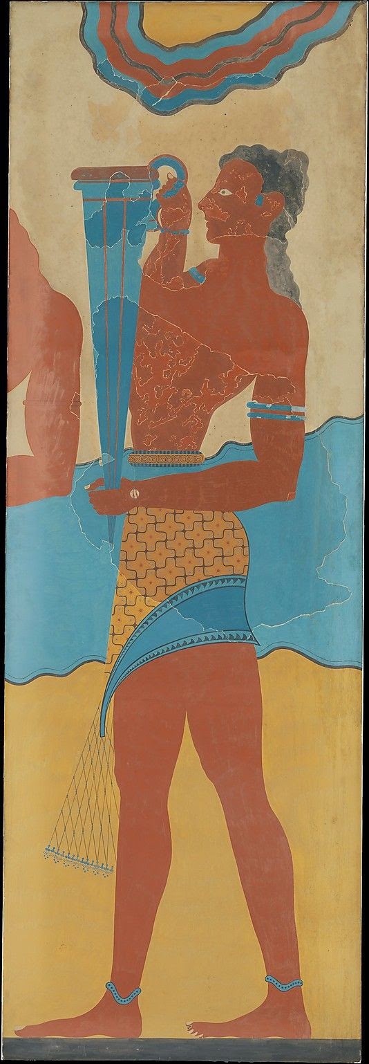 fresco at Knossos of servant with blue vessel